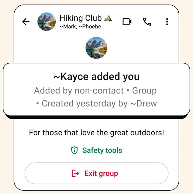 whatsapp context card for new group members to enhance safety